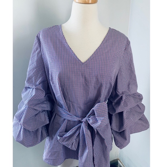 Anthropologie Ruffled & Tied Gingham Blouse - Picture 3 of 3